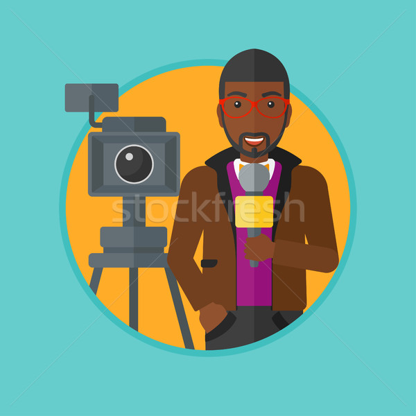 Telewizja reporter mikrofon kamery uśmiechnięty stałego Zdjęcia stock © RAStudio