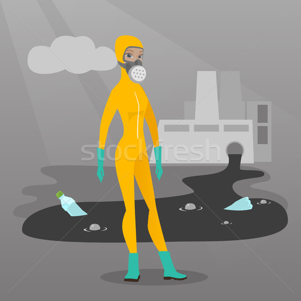 Kadın radyasyon takım elbise kafkas gaz maskesi ayakta Stok fotoğraf © RAStudio