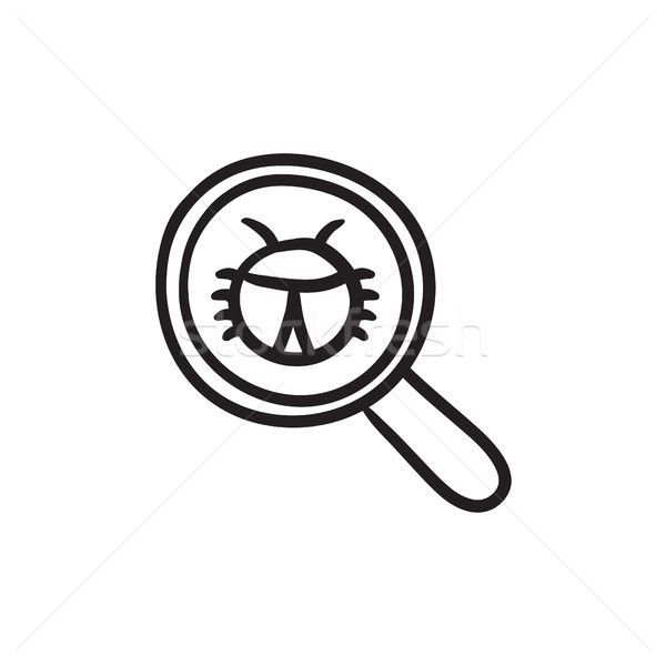 Bug under magnifying glass sketch icon. Stock photo © RAStudio