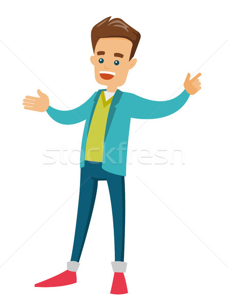 Young businessman standing with outstretched arms. Stock photo © RAStudio