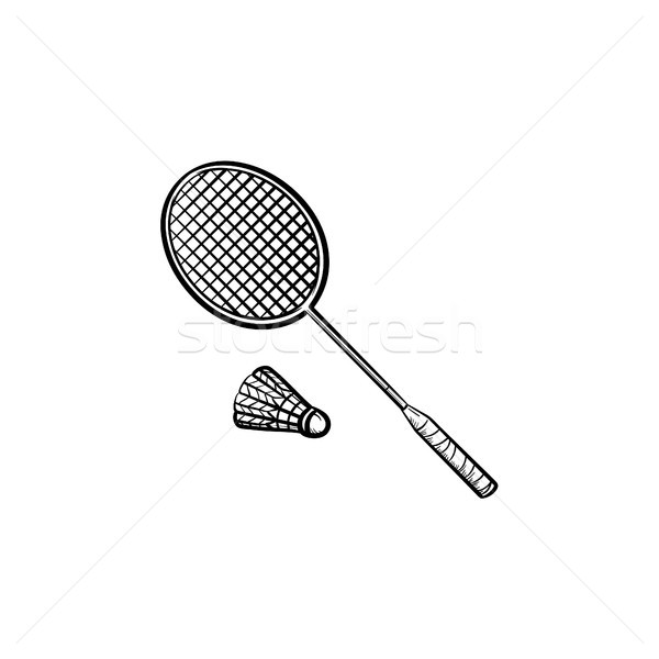Badminton racquet and shuttlecock hand drawn icon. Stock photo © RAStudio