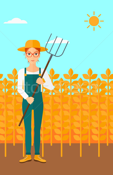 Agricultor mujer pie campo de trigo vector diseno Foto stock © RAStudio