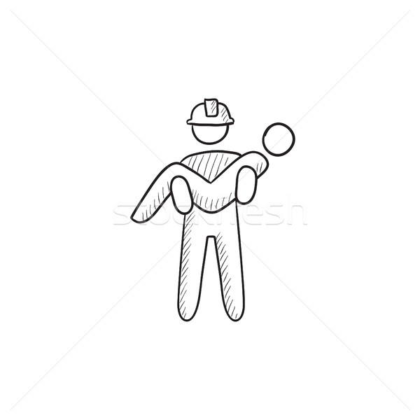 Fireman holding person on hands sketch icon. Stock photo © RAStudio