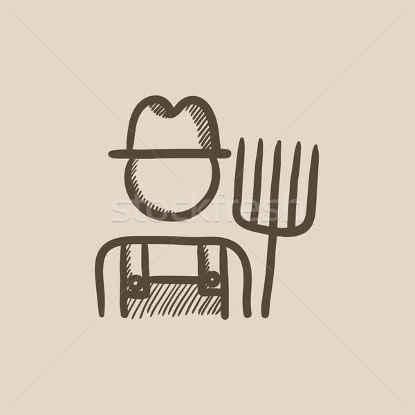 Farmer with pitchfork sketch icon. Stock photo © RAStudio
