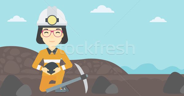 Miner holding coal in hands vector illustration. Stock photo © RAStudio