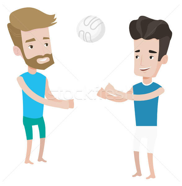 Twee mannen spelen strand volleybal man Stockfoto © RAStudio