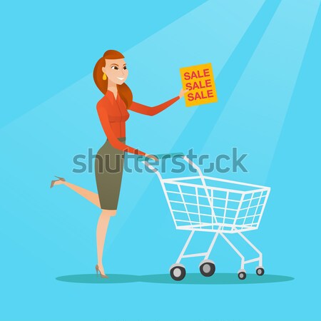 Woman running in hurry to the store on sale. Stock photo © RAStudio