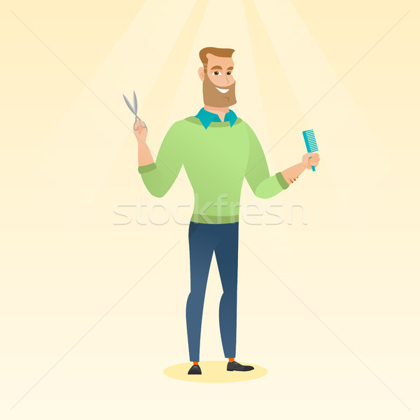Barber holding comb and scissors in hands. Stock photo © RAStudio