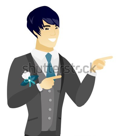 Young asian confused groom shrugging shoulders. Stock photo © RAStudio