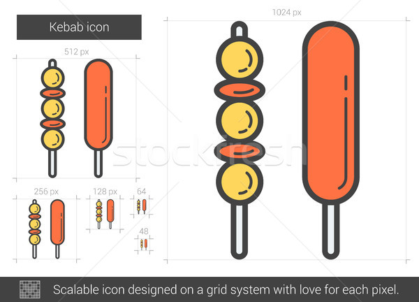 ストックフォト: ケバブ · 行 · アイコン · ベクトル · 孤立した · 白