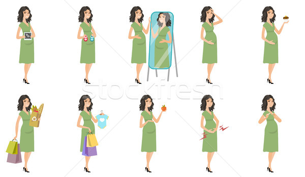 Caucasian pregnant woman vector illustrations set. Stock photo © RAStudio