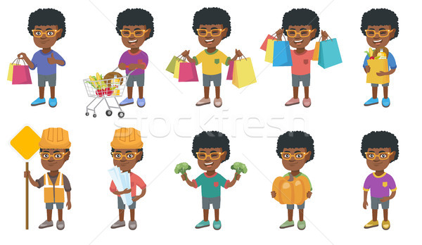 Little african boy vector illustrations set. Stock photo © RAStudio