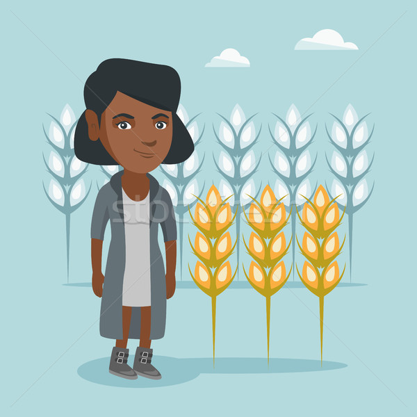 Stock photo: Young african farmer standing in a wheat field.