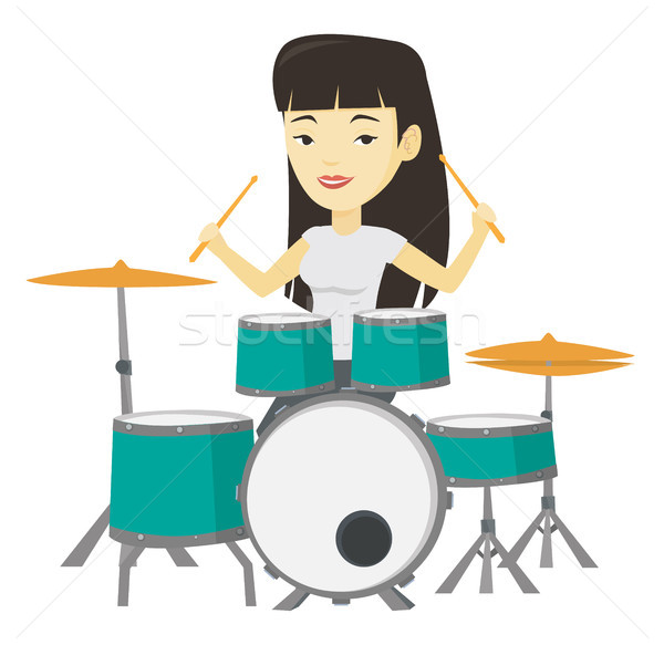 Stockfoto: Vrouw · spelen · trommel · uitrusting · asian · drums