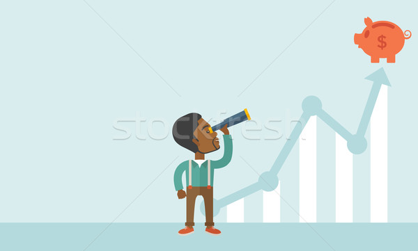 Black guy with telescope to see the graph. Stock photo © RAStudio