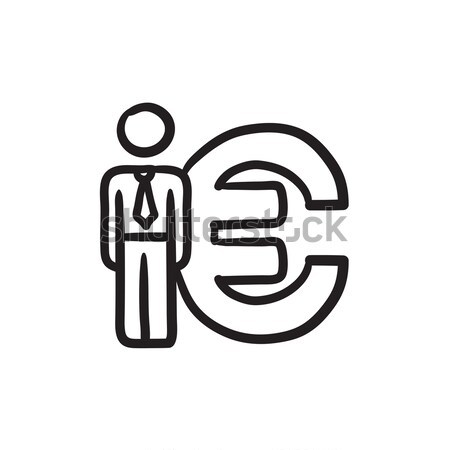 Businessman standing beside the Euro symbol icon drawn in chalk. Stock photo © RAStudio