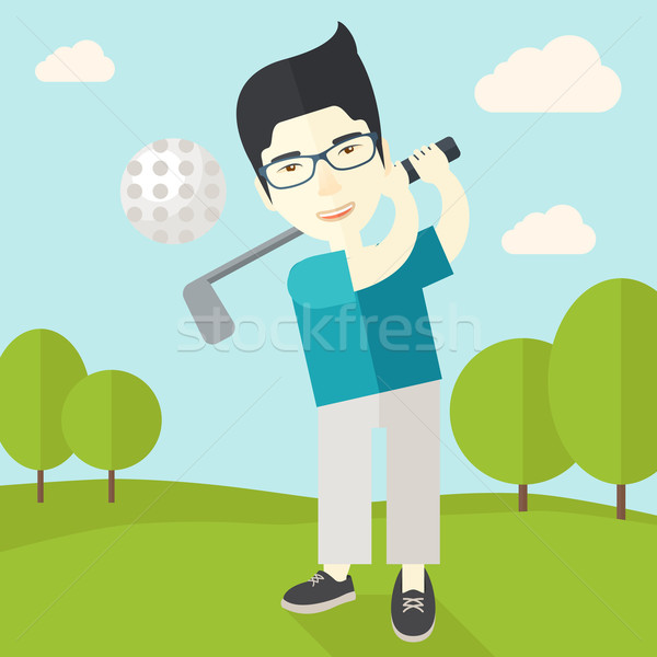 Jogador de golfe campo asiático óculos bola Foto stock © RAStudio