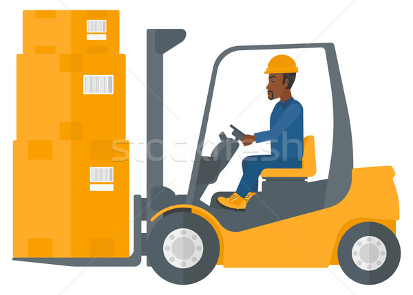 Werknemer bewegende laden heftruck vrachtwagen magazijn Stockfoto © RAStudio