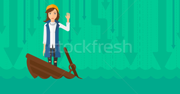 Business woman standing in sinking boat. Stock photo © RAStudio