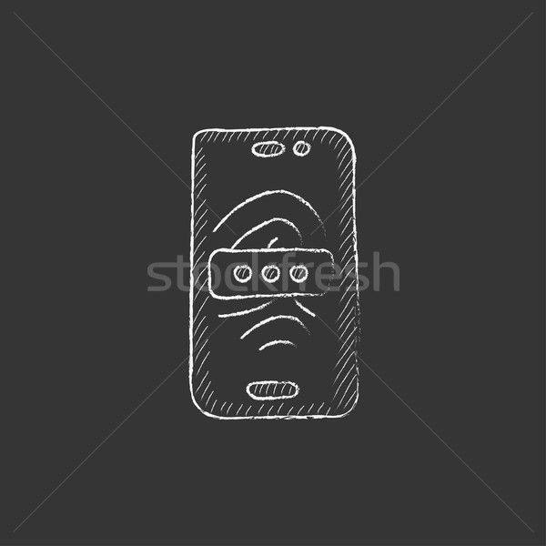 Mobile phone scanning fingerprint. Drawn in chalk icon. Stock photo © RAStudio