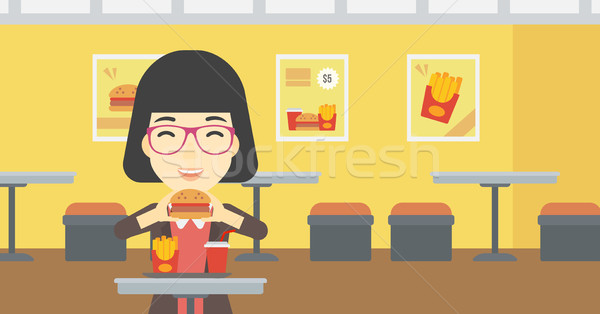 Woman eating hamburger vector illustration. Stock photo © RAStudio