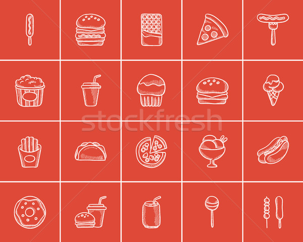 Egészségtelen étel rajz ikon gyűjtemény háló mobil infografika Stock fotó © RAStudio