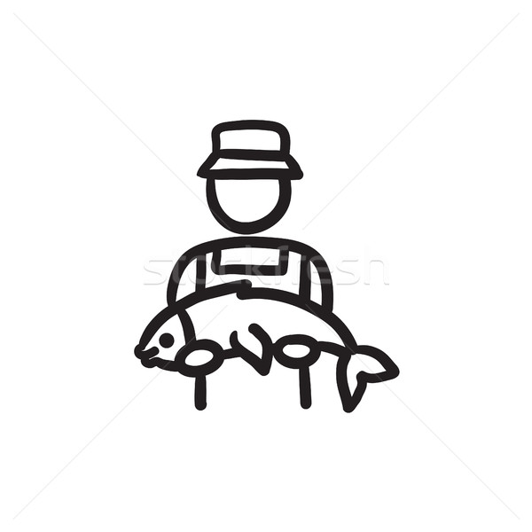 Fischer groß Fisch Skizze Symbol Vektor Stock foto © RAStudio