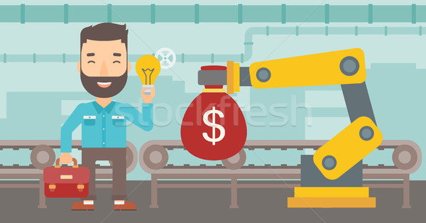 Man selling idea of engineering of robotic hand. Stock photo © RAStudio