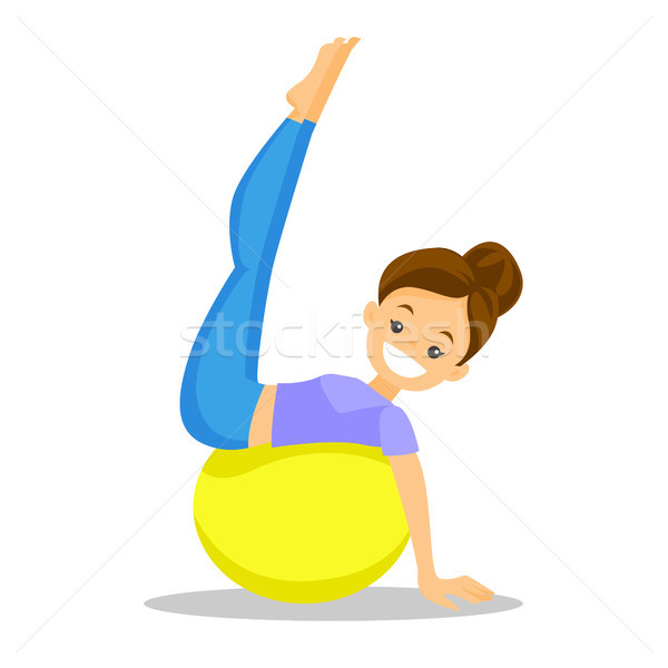 Caucasian white woman exercising with fit ball. Stock photo © RAStudio