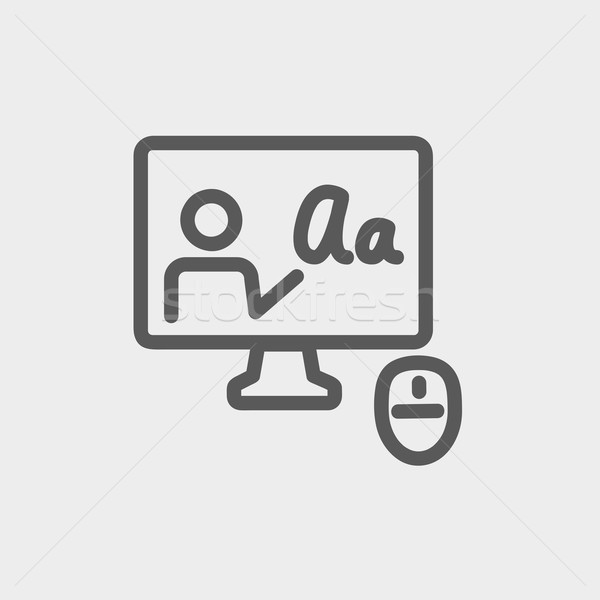Laptop and mouse in online tutorial thin line icon Stock photo © RAStudio