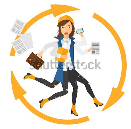 Femme multitâche beaucoup mains papiers Photo stock © RAStudio