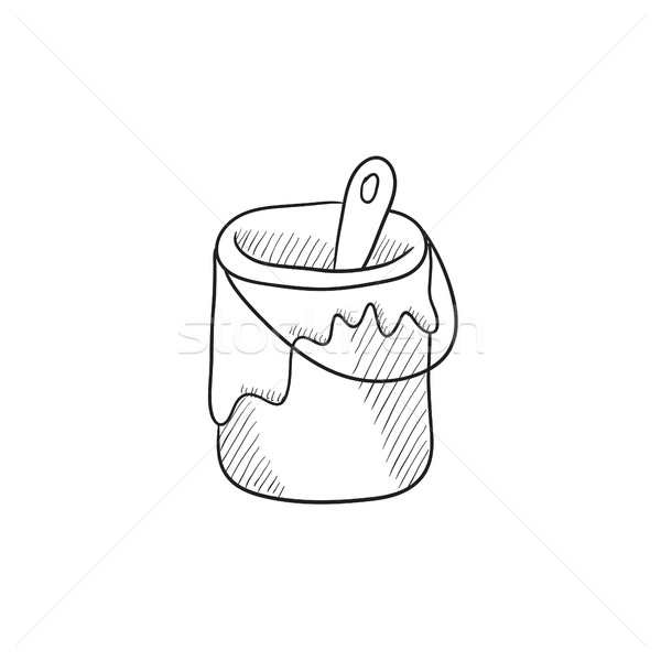 Paint brush in the paint tin sketch icon. Stock photo © RAStudio