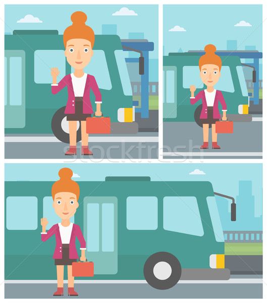 Сток-фото: женщину · автобус · чемодан · Постоянный · вход