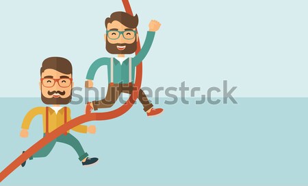 Stock fotó: Két · férfi · fut · boldog · kettő · hipszter · kaukázusi