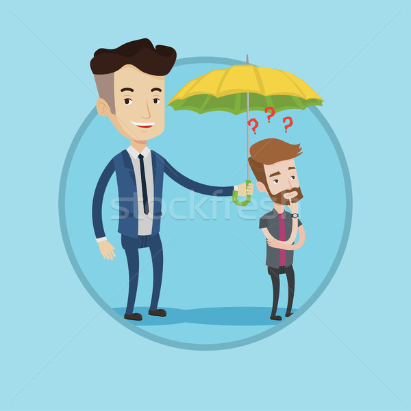 Insurance agent holding umbrella over young man. Stock photo © RAStudio