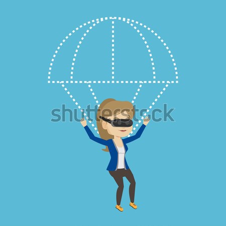 Happy woman in vr headset flying with parachute. Stock photo © RAStudio