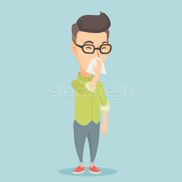 成人 白人 病気 男 鼻をかむ 紙 ストックフォト © RAStudio
