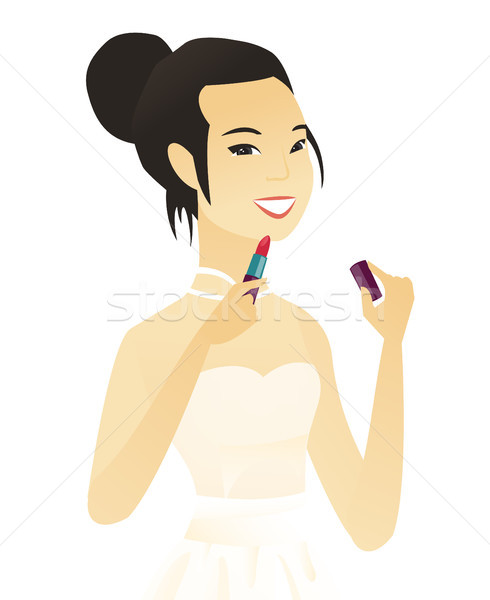 Foto stock: Jóvenes · Asia · novia · labios · lápiz · labial · rojo · sonriendo