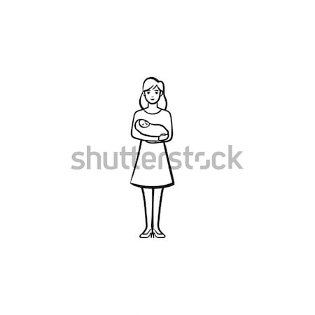 A mother holding a baby hand drawn outline doodle icon. Stock photo © RAStudio