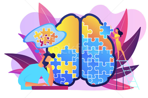 Pszichoterápia férfi emberi agy puzzle pszichológia szellemi Stock fotó © RAStudio