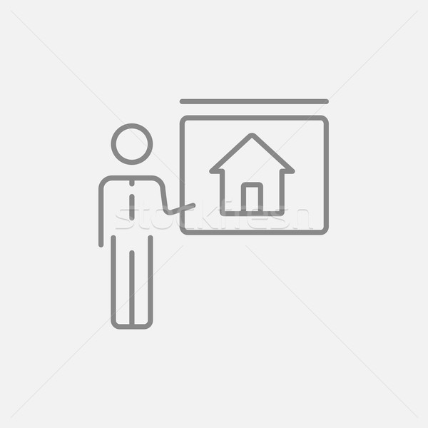 Makelaar tonen huis lijn icon web Stockfoto © RAStudio
