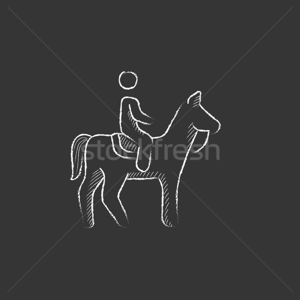 Stock photo: Horse riding. Drawn in chalk icon.