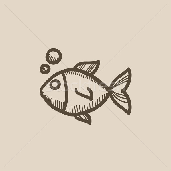 Stock photo: Little fish under water sketch icon.