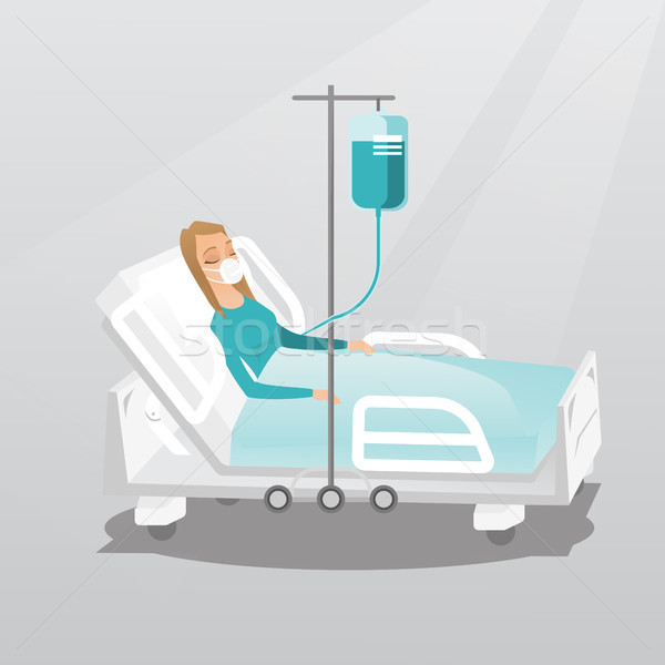 Paciente cama de hospital máscara de oxigênio caucasiano mulher procedimento médico Foto stock © RAStudio