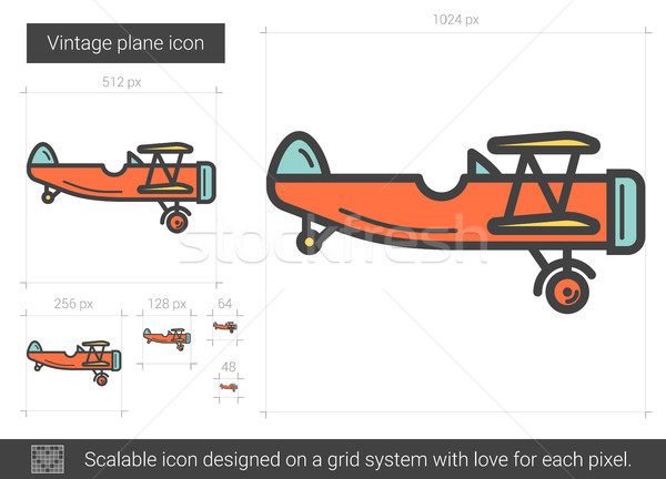 Stockfoto: Vintage · vliegtuig · lijn · icon · vector · geïsoleerd
