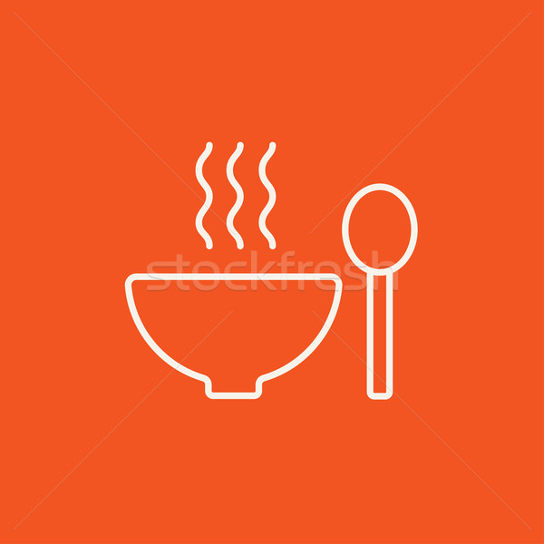 Bowl of hot soup with spoon line icon. Stock photo © RAStudio