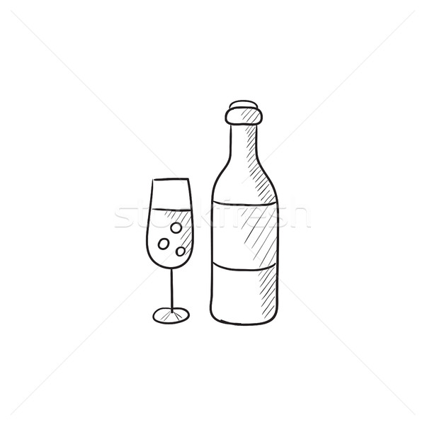Bottle and glass of champagne sketch icon. Stock photo © RAStudio