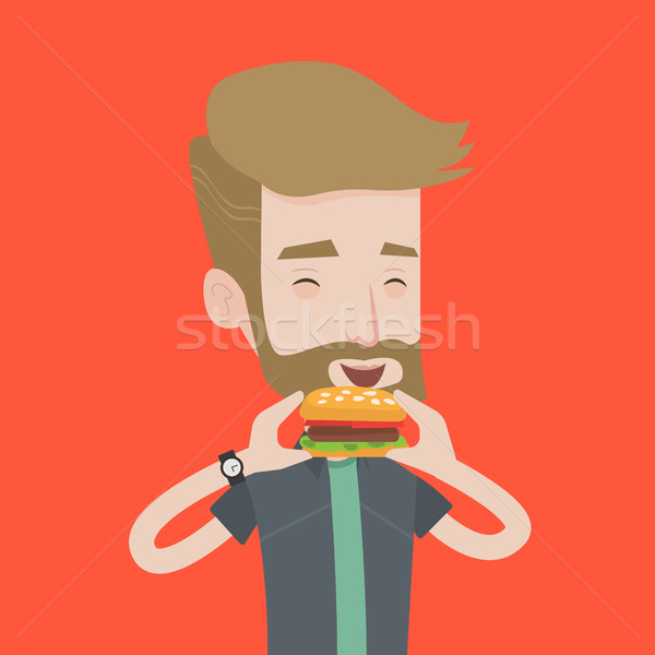 Man eating hamburger vector illustration. Stock photo © RAStudio