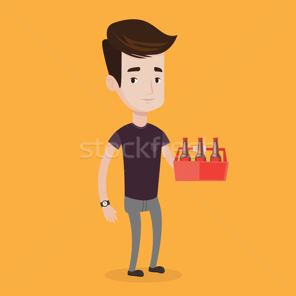 Homme Pack bière jeunes heureux [[stock_photo]] © RAStudio