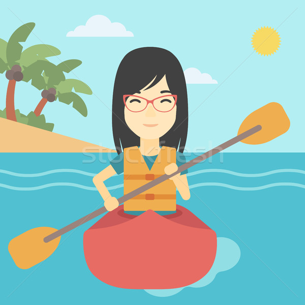 Stock photo: Woman riding in kayak vector illustration.